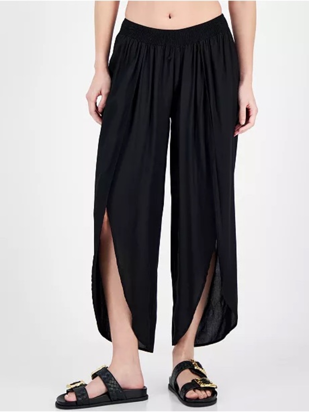 🖤 Raviya Black Front Slit Cover Up Pants Size L NWT Rayon Beach Resort